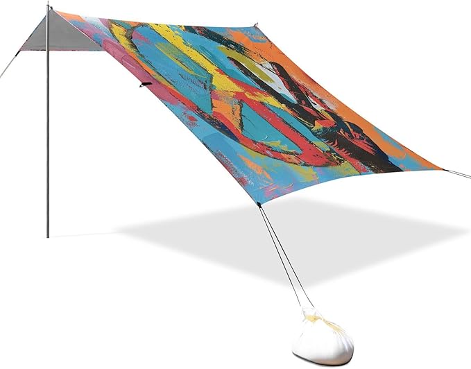 ALAZA Peace Sign Gesture Painting Beach Tent Sun Shelter UPF50+ Protection Beach Shade Canopy w/ 4 Sandbags for Outdoor Camping Fishing Backyard Fun Picnic 10x9 ft