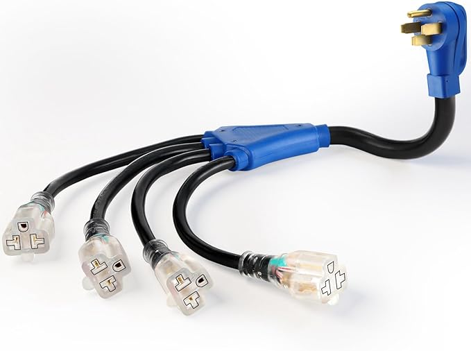 Kanayu 50A to 110V 15/20A RV Generator Adapter Cord Compatible with NEMA 14-50P to 4 x 5-15R/5-20R or 6-15/6-20R 4 Prong Generator Plug to 3 Prong 15/20Amp Household Regular Connector 2FT ETL Listed