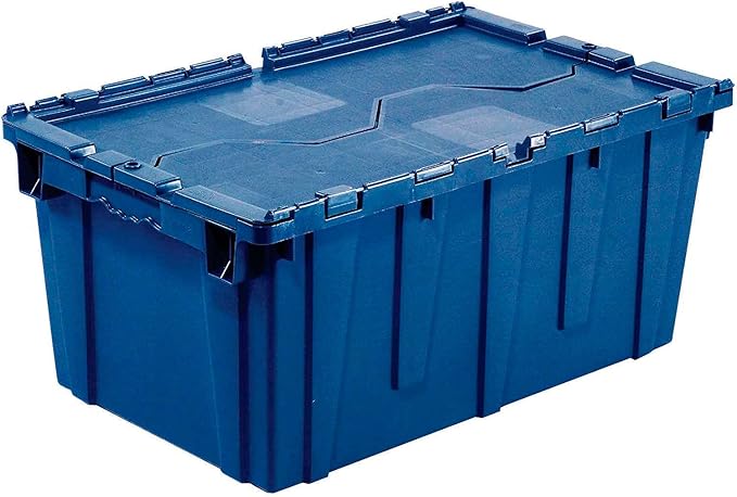 Monoflo Plastic Distribution Container With Hinged Lid 21.9 x 15.2 x 12.8” Blue