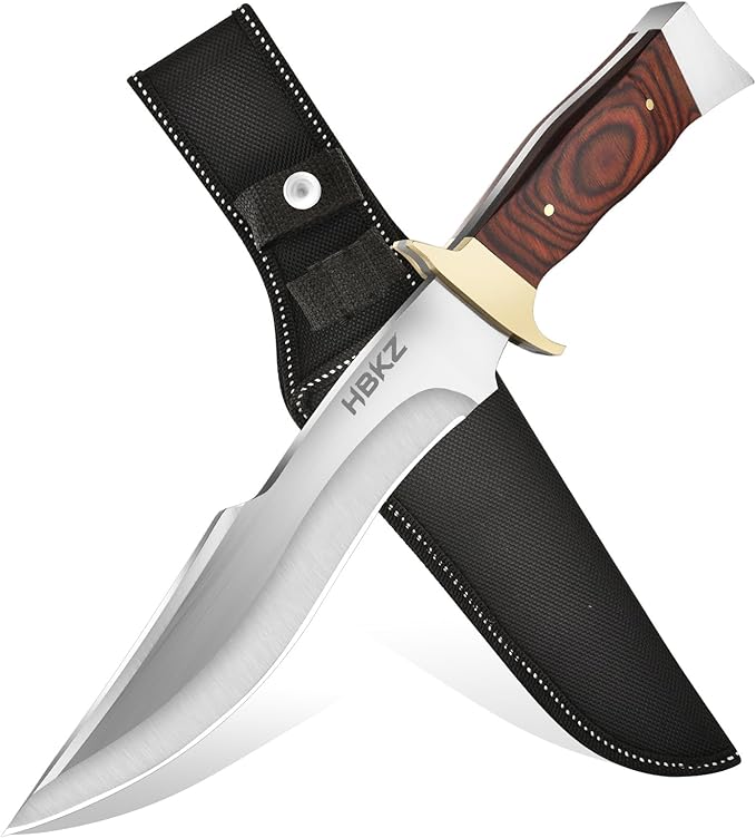 Fixed Blade Survival Knife - 9Cr18 Stainless Steel Hunting Knife - 12 Heavy Duty Bushcraft Knife with Premium Wood Handle - Gift for Men for Camping Hiking &amp Fishing