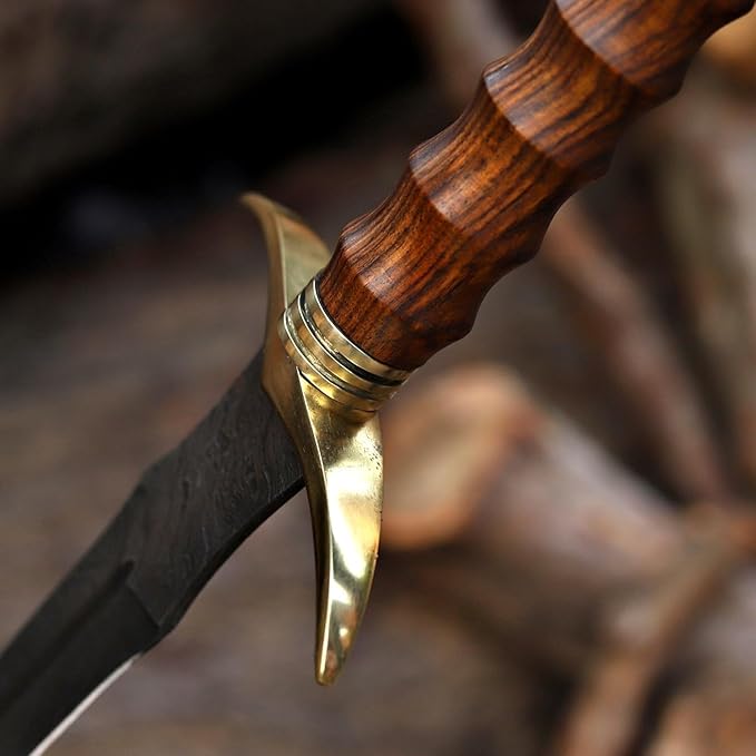 Dark Warrior - 36” Handmade Power The Real Medieval Viking Damascus Steel Handmade Sword with Leather Sheath Damascus Steel Double Edge Vikings Sword Gift for Him