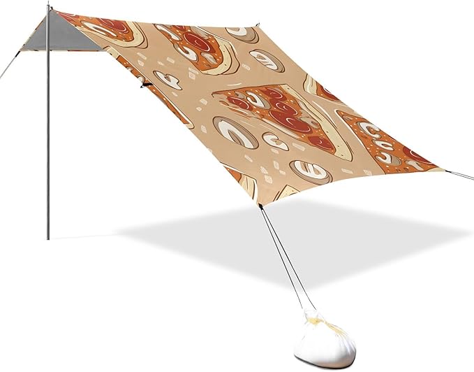 ALAZA Delicious Pizza with Mushroom Pattern Beach Tent Sun Shelter Portable Canopy Sunshade for Outdoor Camping Picnics Backyard Fun 10x9 ft