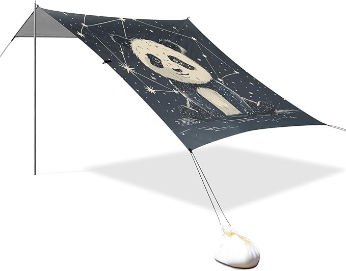 ALAZA Cute Panda Constellations Beach Tent Sun Shelter Portable Canopy Sunshade for Outdoor Camping Picnics Backyard Fun 10x9 ft