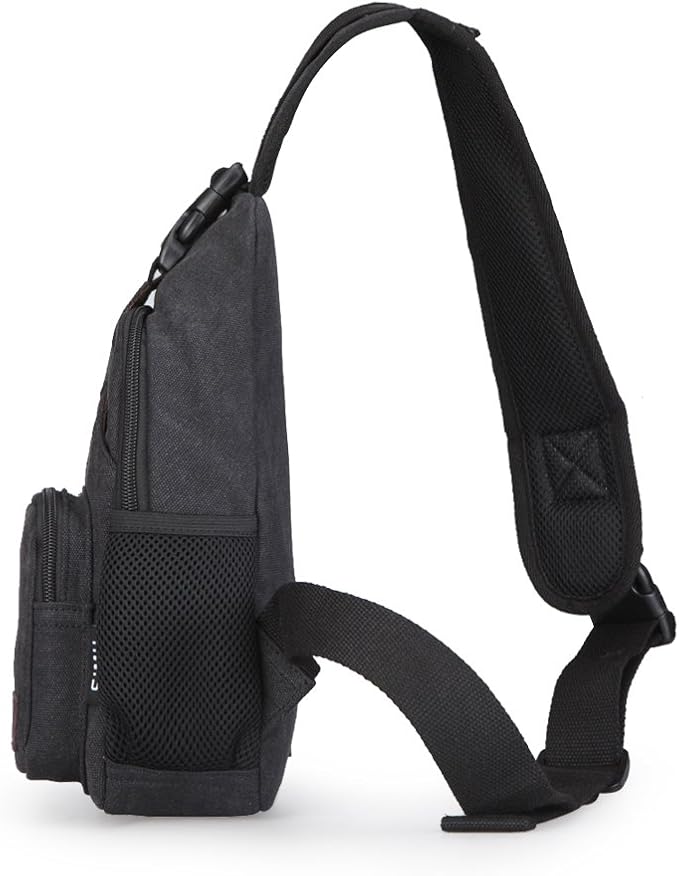 SIMU Sling Bag Pack Canvas Shoulder Sling Backpack Small Crossbody Chest Bag for ipad mini (black)