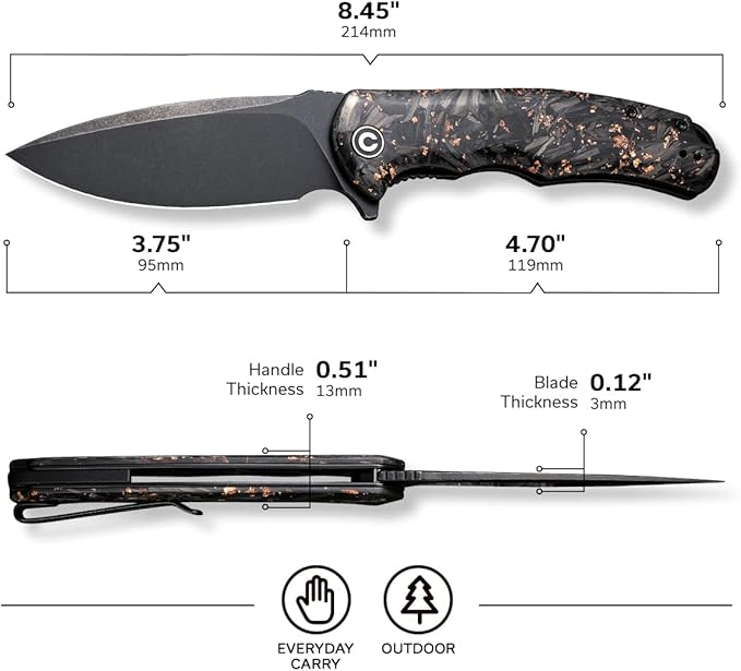 CIVIVI Folding Pocket Knife- Praxis Flipper Liner Lock Knife 3.75 Black Stonewashed Blade Reversible Clip for EDC Outdoor Use C803I