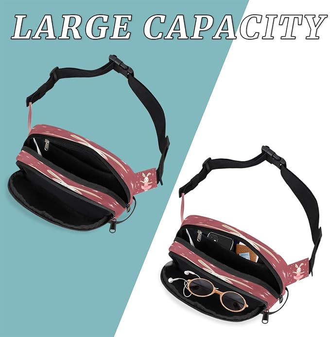 Rabbit Ballet Waterproof Fanny Pack for Women Men Adjustable Waist Bag with Double Zipper Pockets Lightweight Square Hip Pack for Running Travel Hiking Workout Cycling