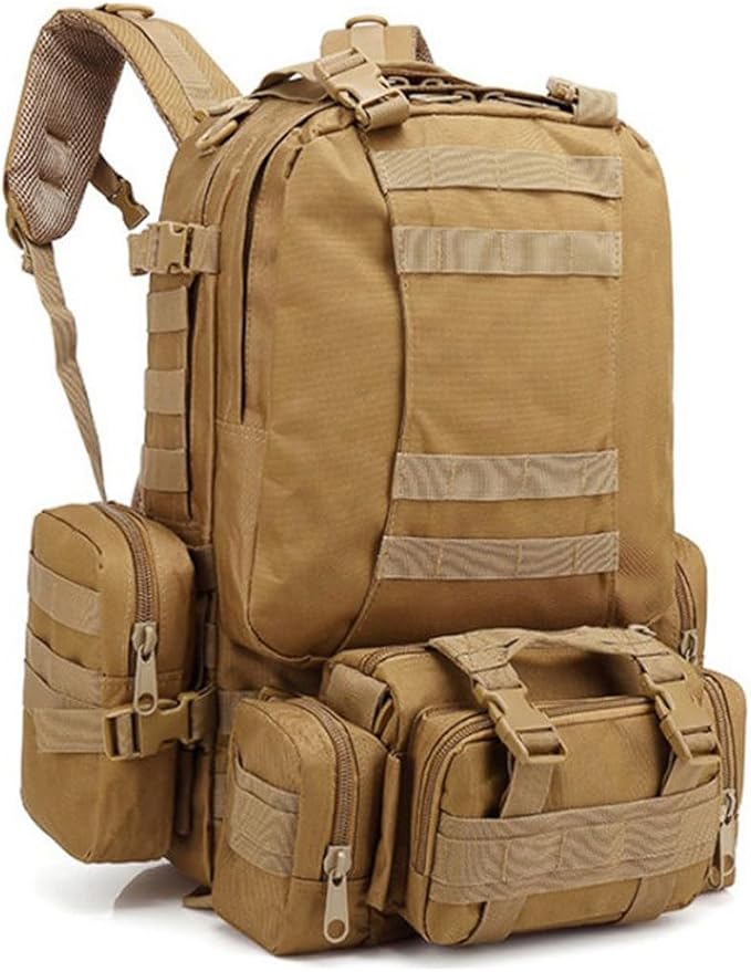 55L Military Tactical Backpack for Men Army 3 Day Assault Pack Large Camping Detachable Rucksack Molle Bag (Mud)