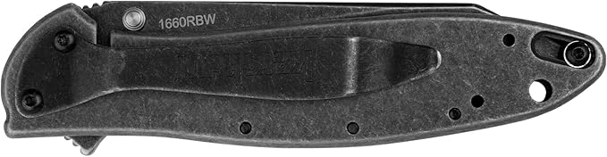 Kershaw Leek BlackWash Pocket Knife (1660BLKW) 3 Sandvik 14C28N Steel Blade 410 Stainless Steel Handle BlackWash Finish SpeedSafe Assisted Open Frame and Tip Locks Reversible Pocketclip 3 OZ