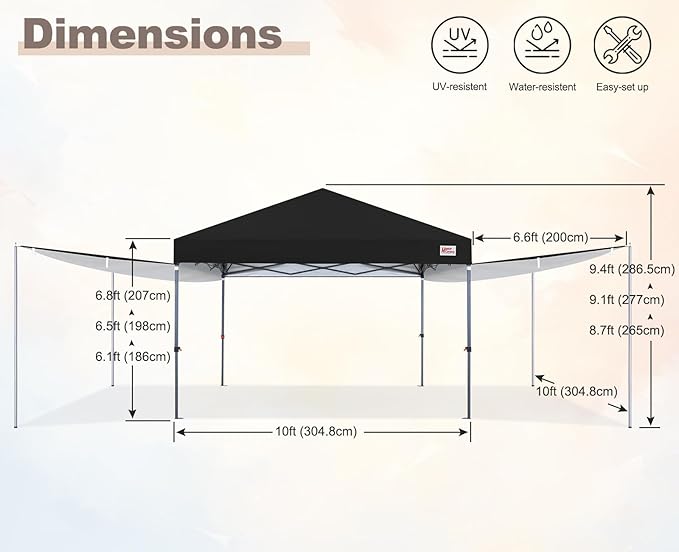 MASTERCANOPY Pop Up 10x10 Canopy Tent with Center Lock 2 Shelters 4 Poles 230 Sq ft of Large Shade Space for Camping Picnics &amp Beach (10'x10'Black)