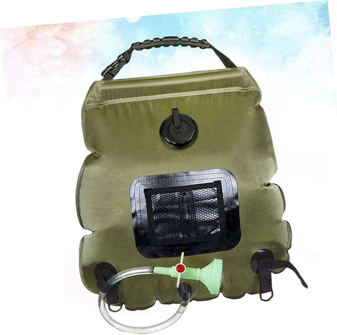 UPKOCH Portable Camping Shower Bag Solar Water Storage with Shower Nozzle for Outdoor Activities for Hiking Beach Fishing and Picnics Olive Green