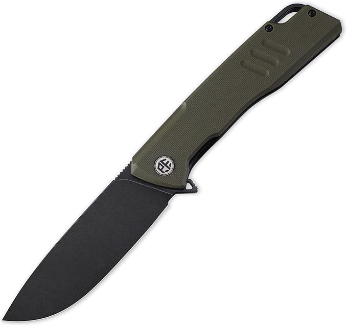 Petrified fish PFB02 Loco Pocket Knife 3.70 D2 Satin Blade Camping Knife 5.29oz G10 Handle Flipper Liner lock Folding knife for EDC (Green Black Stonewashed)