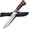 12 Fixed Blade Outdoor Knife with Nylon Sheath 6.3 9Cr18 Stainless Steel Full Tang Hunting Knife Ergonomic Solid Wood Handle with Wolf Head Relief Guard for Camping Survival &amp Fishing
