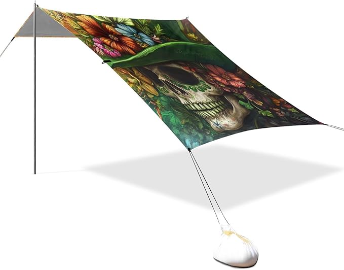 ALAZA St Patrick's Day Floral Skull Beach Tent Sun Shelter Portable Canopy Sunshade for Outdoor Camping Picnics Backyard Fun 10x9 ft