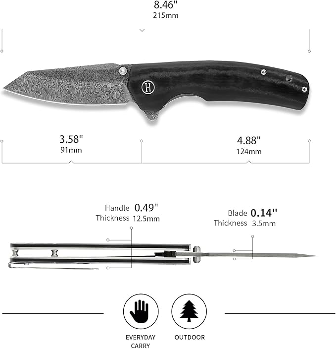 Clip Point Folding Knife with G10 Tactical Handle Damascus Steel Blade Gift Box Set - Ideal for Everyday Carry - Holtzman's Gorilla Survival