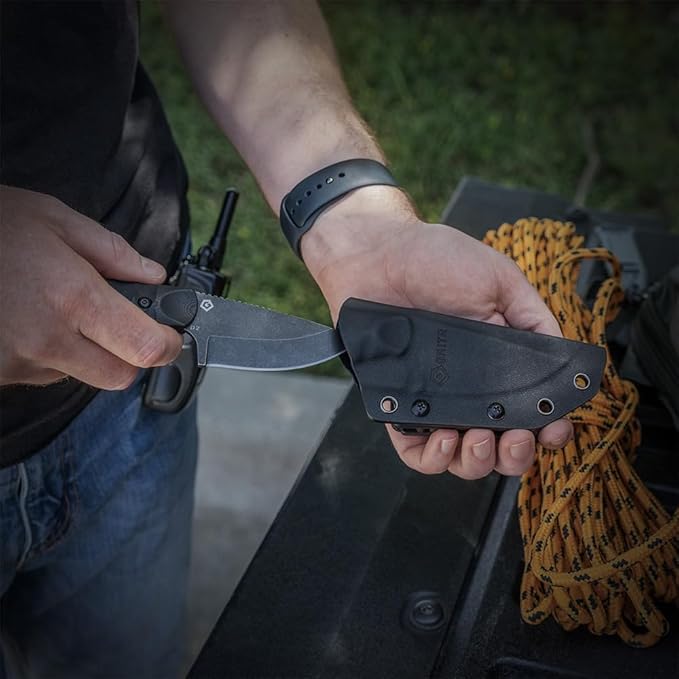 GRITR Scout Fixed Drop Point Blade Full Tang Knife with Ambidextrous Kydex Belt Sheath for Outdoor Camping Hiking Hunting Fishing Survival | EDC Tactical Gear for Men &amp Women