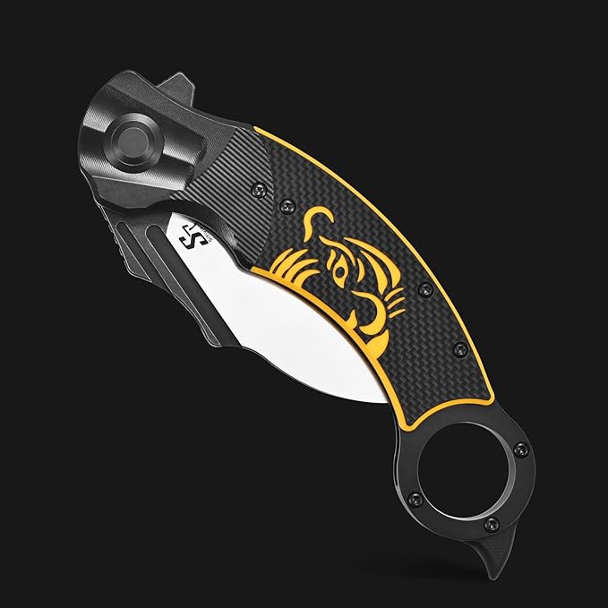 Sitivien ST164 Folding Pocket KnifeAUS-10 Steel BladeSteel Head CNC Precision Carving+G10 Handle EDC Tool Knife for Outdoor Survival Camping Hiking Fishing(Yellow)