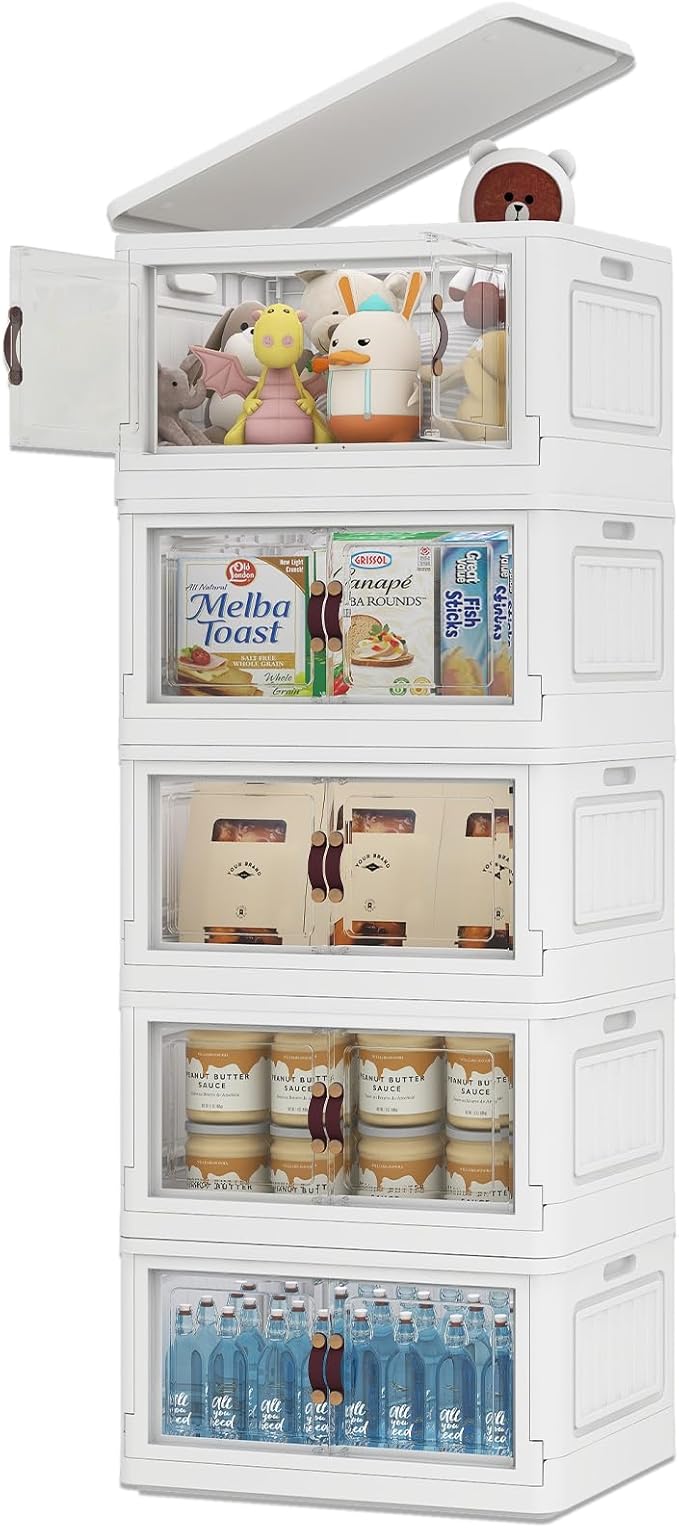 5 Storage Bins with 5 Lids 78 Qt White Closet Organizers and Storage 3 Packs Stackable Bins with WheelsDouble Door Collapsible Storage Bins for Home and OfficeClear Black Door