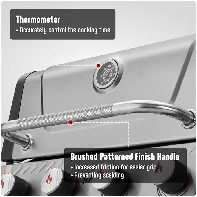 Feasto Propane Gas Grill 36000 BTU Outdoor Patio BBQ Porcelain-Enameled Cookbox &amp Porcelain-Enameled Cast-Iron Grates 559 Sq. In. Black (Black 4) (Stainless Steel)