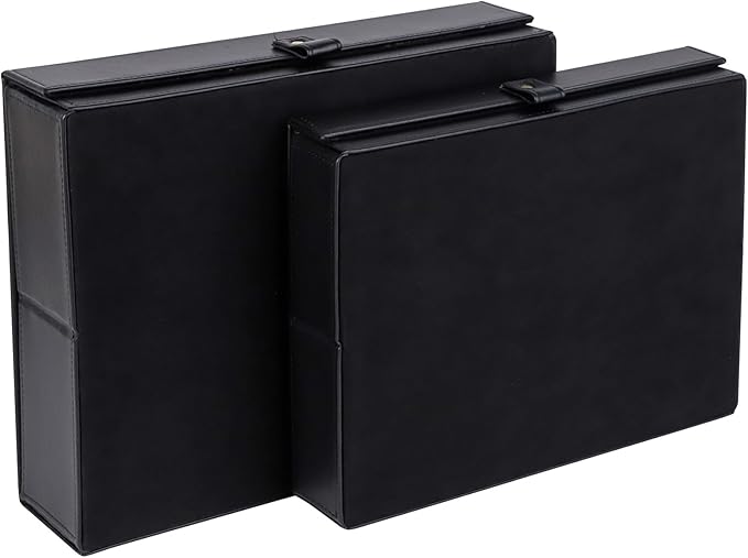 HofferRuffer Photo Storage Boxes with Dust-Proof Lid Set of 2 Faux Leather Lidded Storage Bins Photo Jewelry Scrapbooking Supplies Keepsake Organizer for Elegant Home &amp Office Decor (Black)