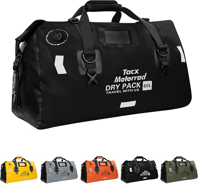 Waterproof Duffel Bag for Men/Women Roll-top Dry Backpack Duffel Bag with Quick-fixed Straps Motorcycle Tail Saddle Bag for Motorcycling Rafting Boating Kayaking Travel 66L-Black