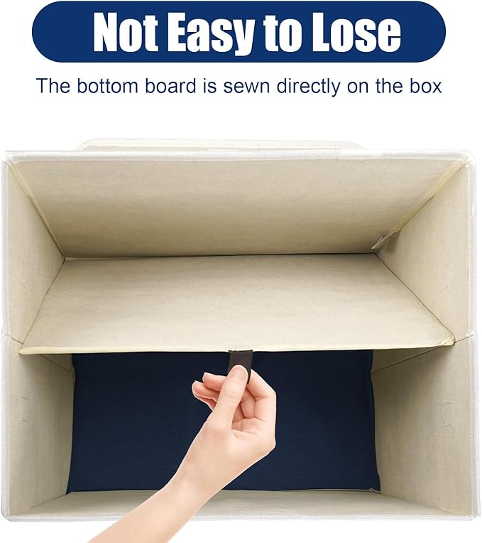 Bagnizer Large 42 Quarts Fabric Storage Bins with Lids [2-Pack] Linen Collapsible Foldable Baskets Closet Organizer Containers boxes with Handles for Home Office (16.7 x 12 x 12 Navy Blue &amp Whit