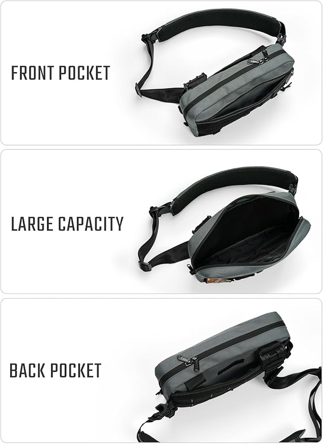 TACTICAL_GEEK Crossbody Shoulder Bag Multipurpose Daypack Chest Backpack Casual Sling Bag for Men &amp Women (L3C-Grey)