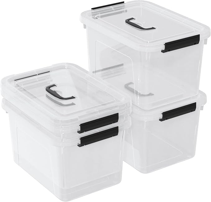 17.5 L Plastic Storage Bin with Handle 4-Pack Clear Latching Storage Boxes