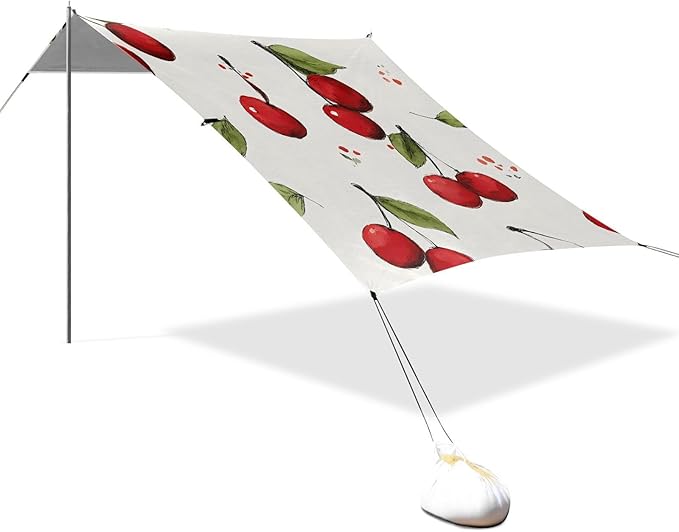 ALAZA Red Cherry Pattern Beach Tent Sun Shelter Portable Canopy Sunshade for Outdoor Camping Picnics Backyard Fun 10x9 ft