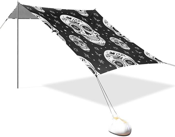 ALAZA Sugar Skull The Day of Dead Black White Beach Tent Sun Shelter Portable Canopy Sunshade for Outdoor Camping Picnics Backyard Fun 10x9 ft