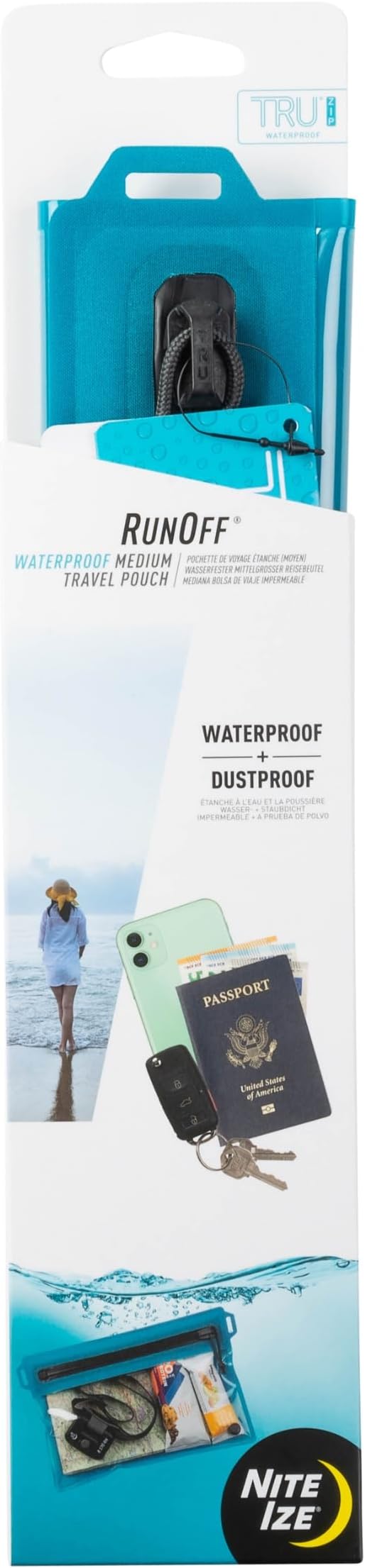 Nite Ize RunOff Waterproof Travel Pouch with TRU Zip - Dry Pouch for Phone &amp Travel Necessities - Touchscreen Friendly - Waterproof with Reliable Zipper - Blue Medium