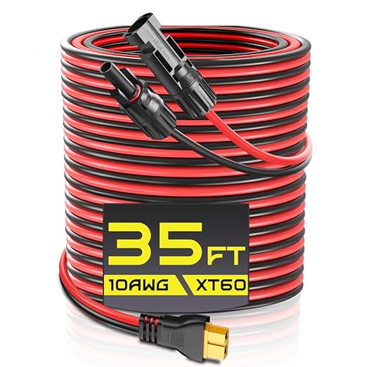 35FT 10AWG XT60 Solar Charging Cable GIBBAB Solar Panel Connector to XT60 Extension Charge Adapter Cable with Caps &amp Wire Ties for LiFePO4 Battery RV Portable Power Station Ecoflow Generator