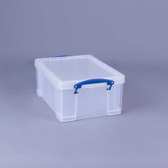 Really Useful Box Stackable 9 Liter Plastic Storage Container Bin with Snap Lid and Built-in Clip Lock Handles for Home &amp Office Organization (3 Pack)