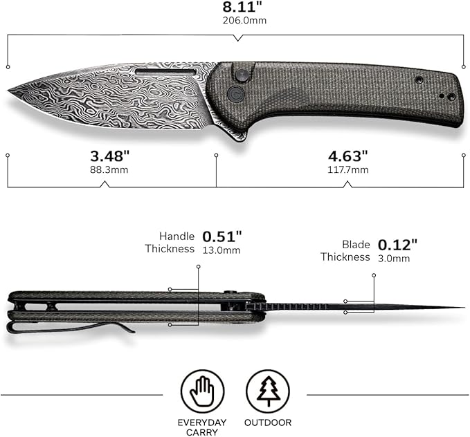 CIVIVI Pocket Knife for EDC Conspirator Button Lock Folding Knife 3.48 Damascus Blade Dark Green Micarta Handle C21006-DS1