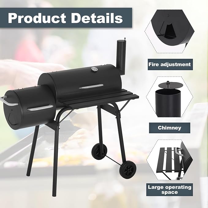 FDW Charcoal Grills 43-inch Outdoor GrillMultiple People BBQ Grill with Double Grill Mesh DesignSmoker Grill for CampingOutdoor BackyardPatio and PartiesBlack