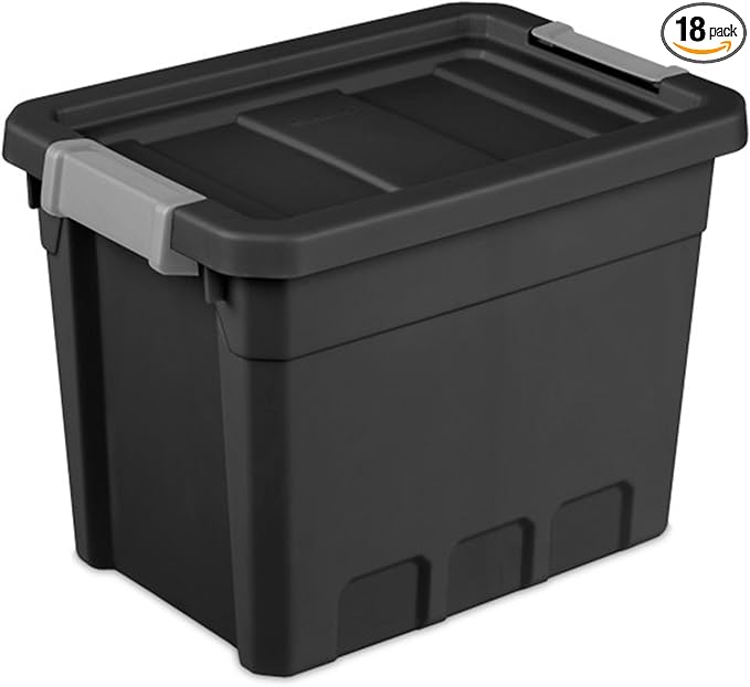 Sterilite 18-Pack Plastic Storage Bins with Lids Stackable Containers 7.5 Gallon Black