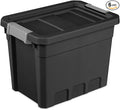 Sterilite 6-Pack 7.5 Gallon Stacker Tote Rugged Plastic Storage for Home Organization Black - Stackable Organizer Bins with Recessed Lid &amp Heavy-Duty Latches for Closet Basement Garage and Att