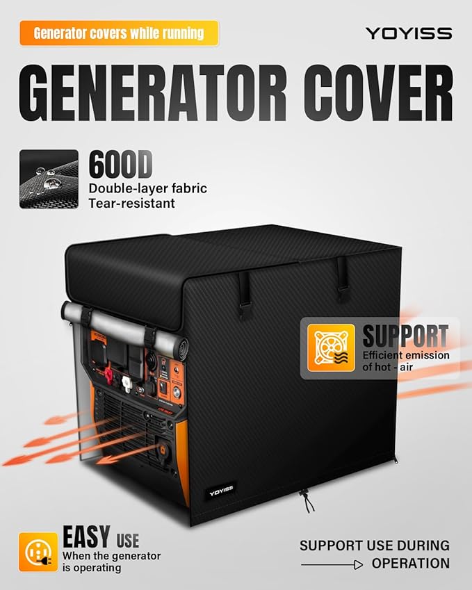 Inverter Generator Cover. 600D+210D Heavy Duty Waterproof. 24’’L×19’’W×21’’H for Universal Most Inverter Generators. Fuel can be Added to the Top. Black