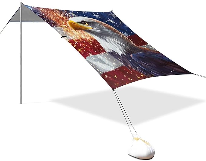 ALAZA Independence Day Flag with Eagles Firework Beach Tent Sun Shelter Portable Canopy Sunshade for Outdoor Camping Picnics Backyard Fun 10x9 ft