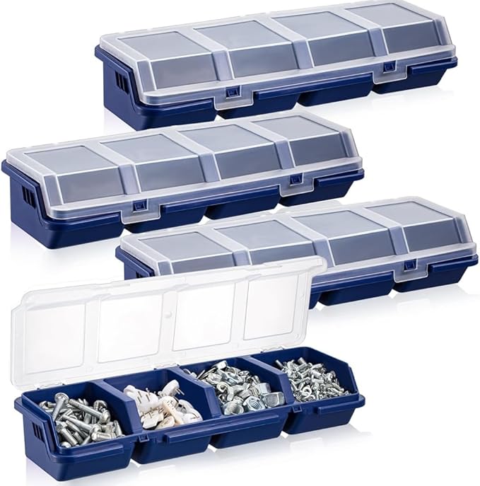 4 Pcs Screw Organizers and Storage Bins Plastic Hardware Organizer Box with Locks with Compartment Bolt Organizer Blue