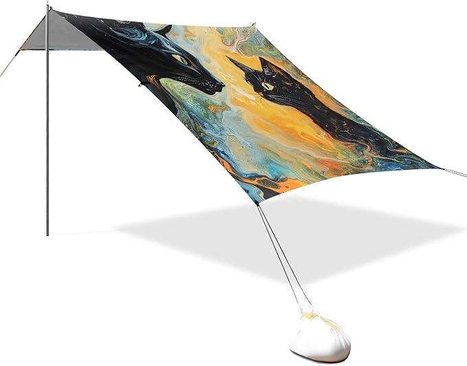ALAZA Two Black Cats Looking at Each Other Beach Tent Sun Shelter Portable Canopy Sunshade for Outdoor Camping Picnics Backyard Fun 10x9 ft