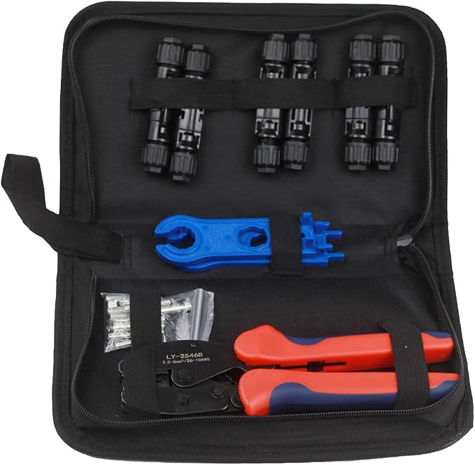 Solar Crimping Tool Kit LY-2546B Crimping Pliers with Male Female Solar Cable Connectors Solar Spanner Wrench for Connectors Solar Panel 2.5/4/6mm² AWG14/12/10