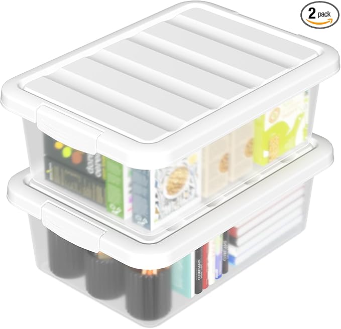 14 Quart Plastic Clear Storage Bin Stackable Latching Box with Lid 2 Packs