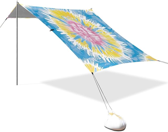 ALAZA Tie Dye Colorful Beach Tent Sun Shelter UPF50+ Protection Beach Shade Canopy w/ 4 Sandbags for Outdoor Camping Fishing Backyard Fun Picnic 10x9 ft