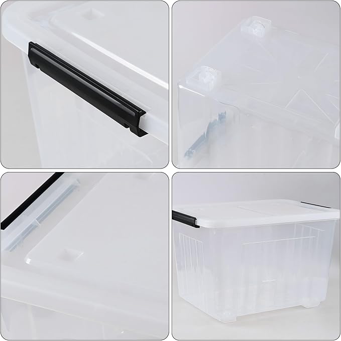 50 Quarts Plastic Storage Boxes Large Clear Bins with Lids and Wheels Set of 4