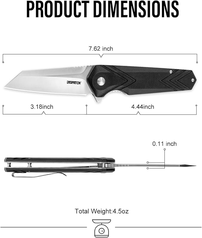 Dispatch Folding Pocket Knife with Clip 3.15 8Cr13MoV Steel Reverse Tanto Blade with G10 Handle Liner Lock Pocket Knives for Men Outdoor Camping Hunting Hiking Survival Pocketknife