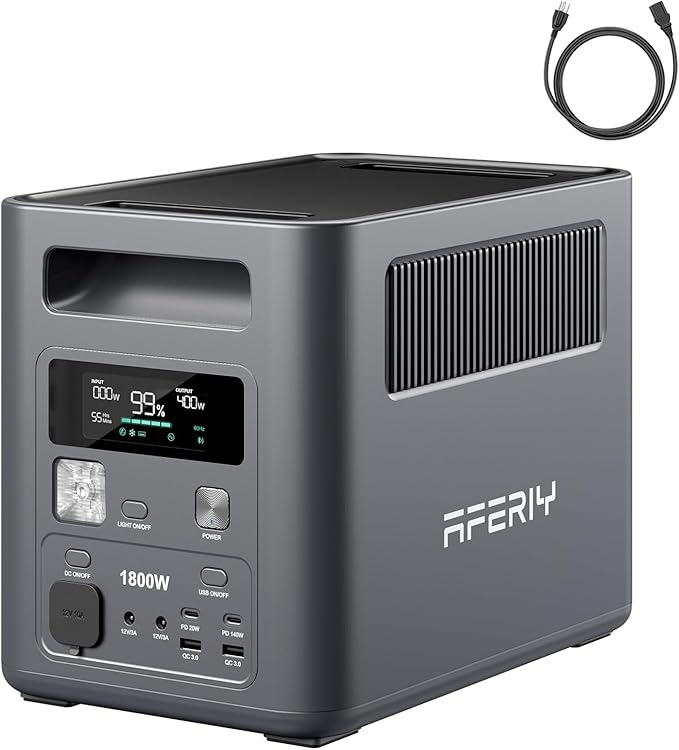AFERIY Portable Power Station 1024Wh LiFePO4 Solar Generator 1800W(Peak 3600W) AC Output Compact Lightweight Design Fast Recharge for Home Camping RV Outdoor Emergencies (Solar Panel Optional)