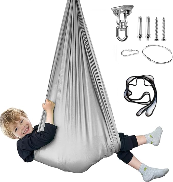 Sensory Swing for Kids with Special Needs (Hardware Included) Therapy Swing Cuddle Swing Indoor Outdoor Kids Swing Hammock for Child &amp Adult with Autism Aspergers Sensory Integration (Light Grey