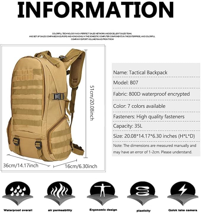Tactical Backpack for Men Hiking Day Pack Molle Military Rucksack Waterproof 35L EDC Bag (ACU)