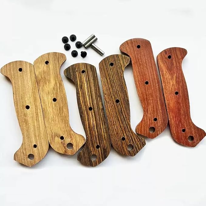 1Pair Wood Scales with 3 Sets Screws Fit for BK2 and BK9 Handle Patch DIY Replacement Accessory