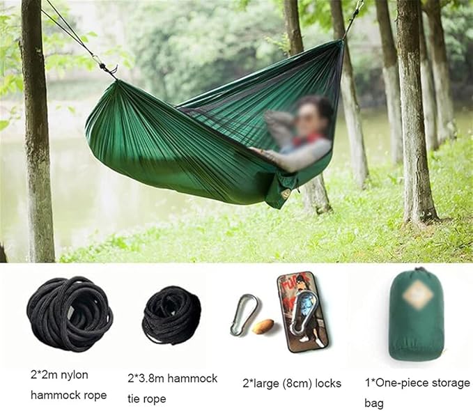 Portable Hammock Nylon Double Parachute Cloth Hammock with Hanging Chair Outdoor Camping （Expand: 140 * 240 cm） for Backpacking Beach